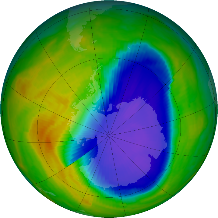Antarctic ozone map for 25 October 1996